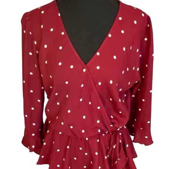 Everly Women’s Wrap Around Low cut 3/4 Sleeve Polka-Dot Blouse/Top - Picture 4 of 10